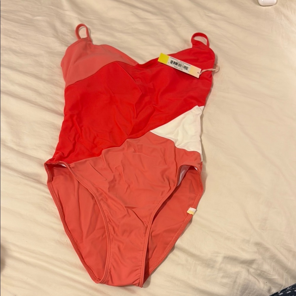 Summersalt grapefruit and coral and white sand Colorblock Swimsuit